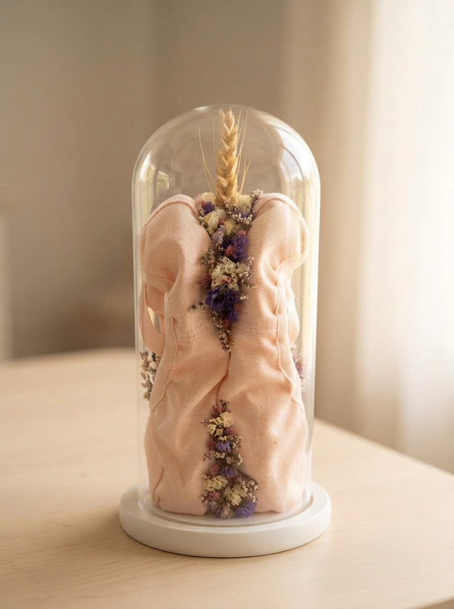Cloche souvenir — création artisanale en fleurs séchées (lettres & objets), faite main par Les Mains en Fleurs